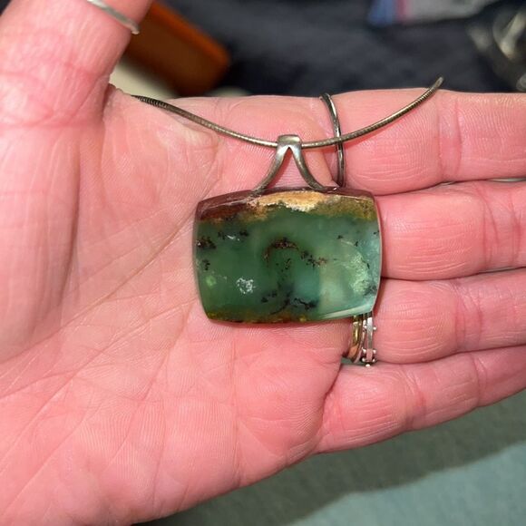 Natural Chrysoprase Sterling Silver Snake Chain Necklace - Picture 7 of 12